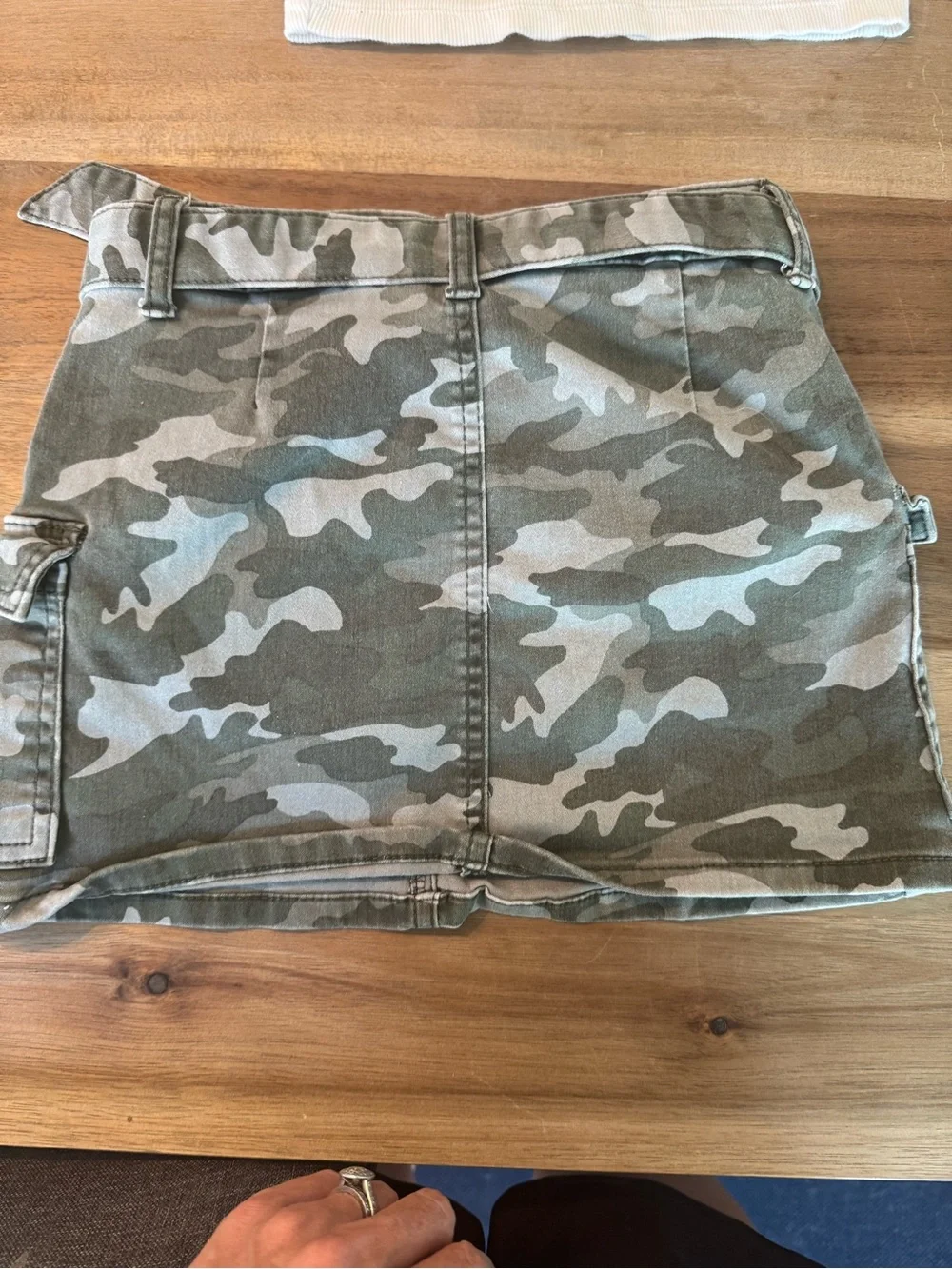 Kids Cream Ribbed Square-Neck Top and Camo Skirt Set